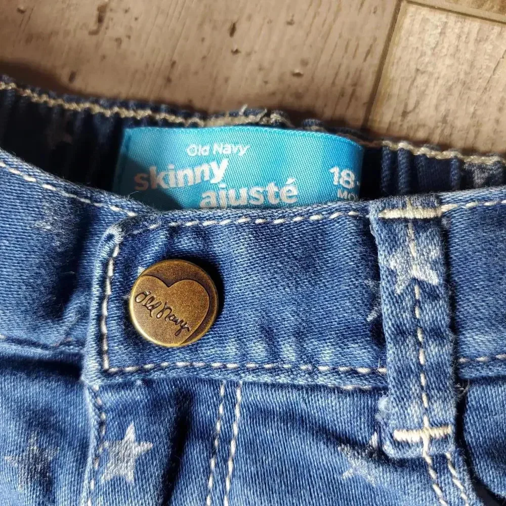 Old Navy Blue Medium Wash Skinny Jeggings Jeans Toddler Girl Size 18M Stars